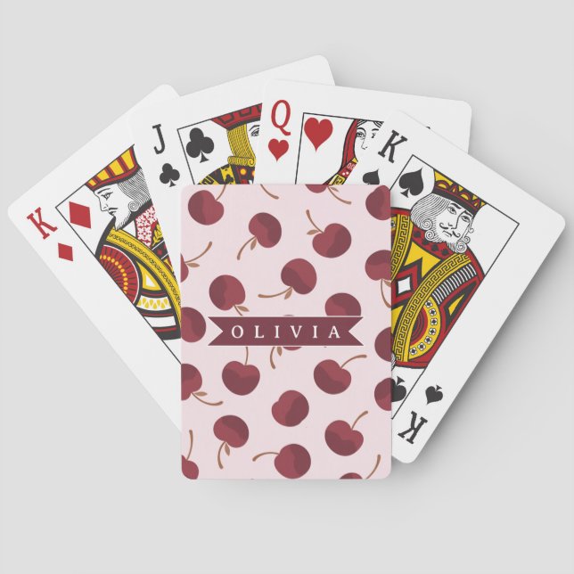 Personalized Aesthetic Cherry Pattern Name Gift Poker Cards (Back)