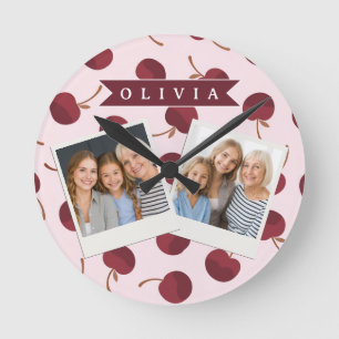 Personalized Aesthetic Cherry Pattern Name Gift Round Clock