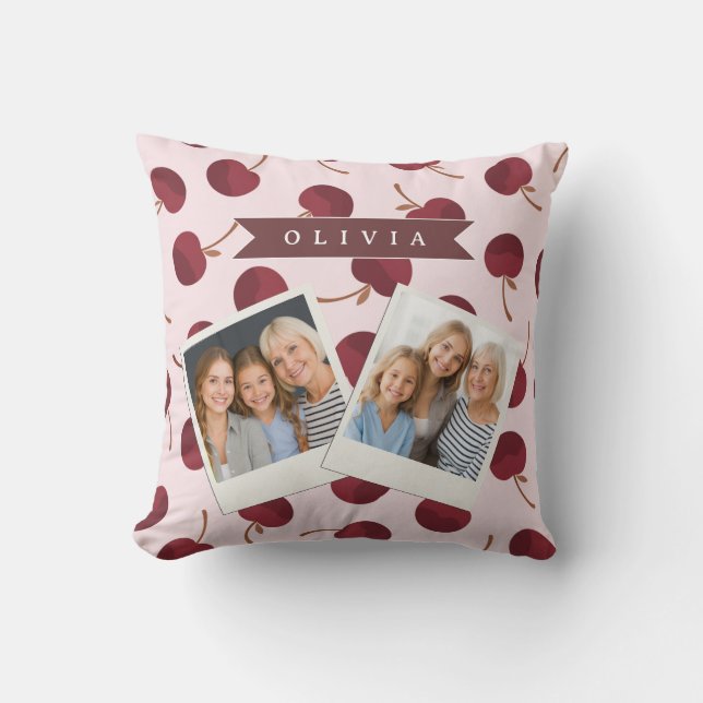 Personalized Aesthetic Cherry Pattern Name Gift Throw Pillow (Front)