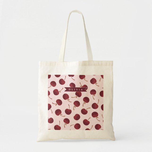 Personalized Aesthetic Cherry Pattern Name Gift Tote Bag (Front)