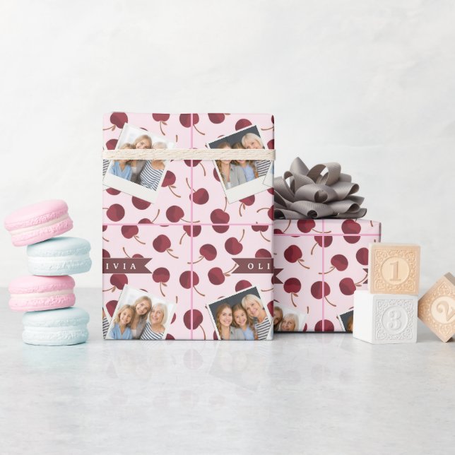 Personalized Aesthetic Cherry Pattern Name Gift Wrapping Paper (Baby Shower)