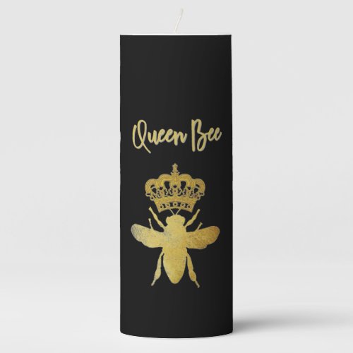Personalized Aesthetic QUEEN BEE Gold  Black  Pillar Candle