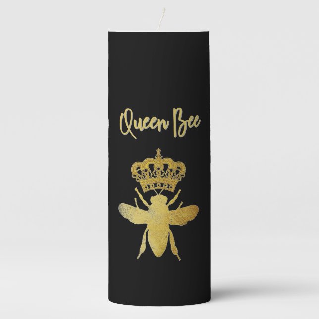 Personalized Aesthetic QUEEN BEE Gold & Black  Pillar Candle (Front)