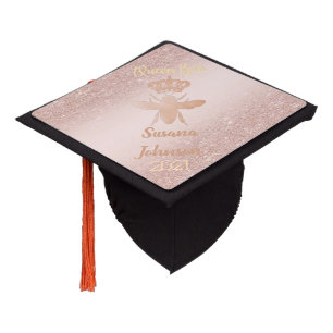Personalized Aesthetic QUEEN BEE Rose Gold Graduation Cap Topper