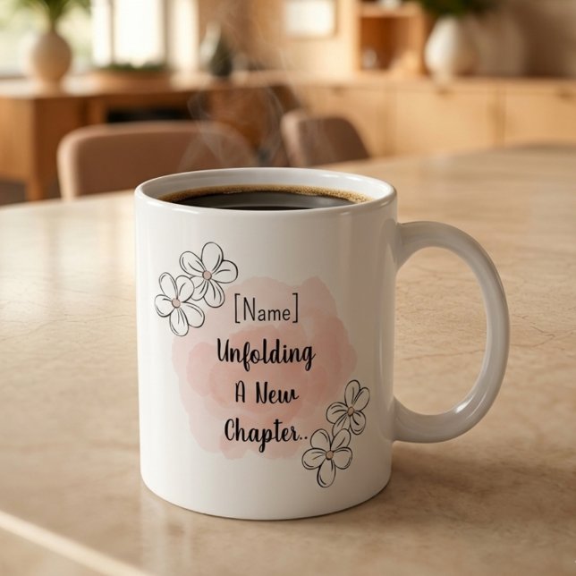 Personalized Aesthetic Watercolor Birthday Mug (Birthday coffee mug with aesthetic watercolor, line art flowers and an editable text.)