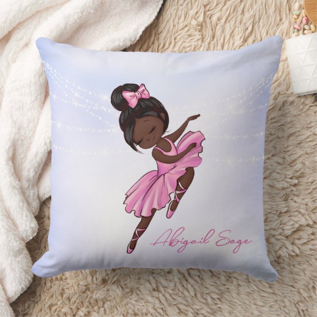 Personalized African American Ballerina Ballet Throw Pillow (Blanket)