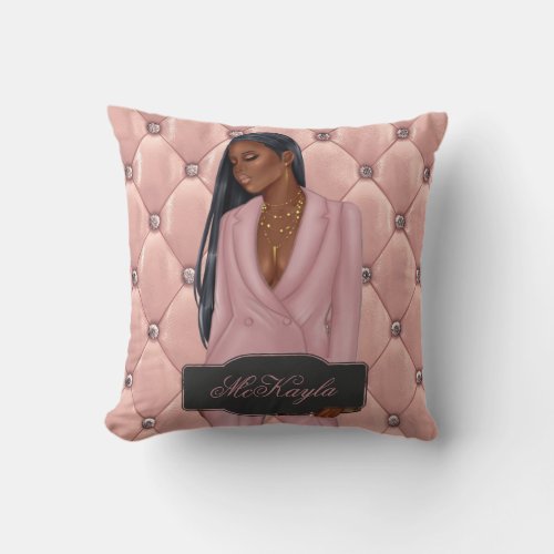 Personalized African_American CEO Boss Woman Throw Pillow