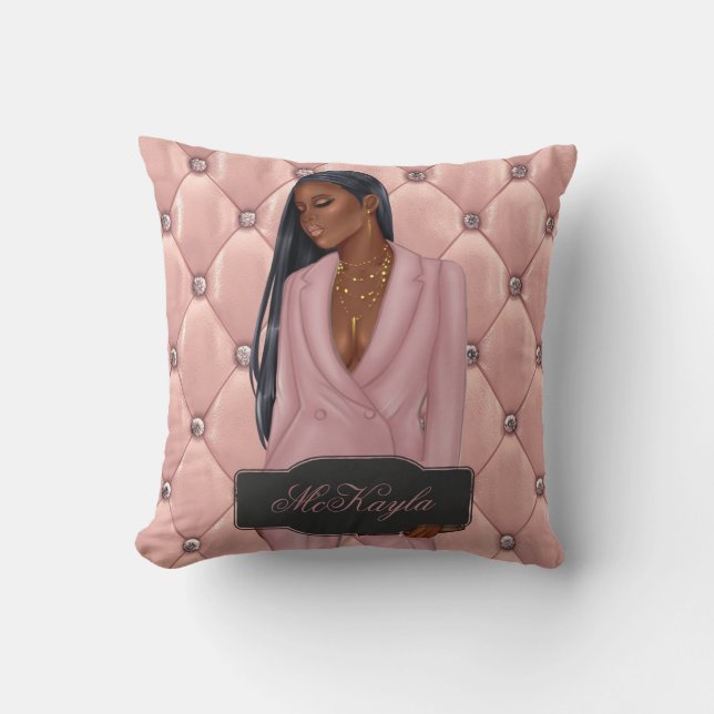 Personalized African-American CEO Boss Woman Throw Pillow (Front)