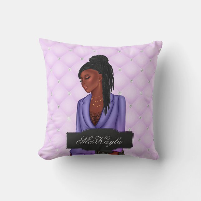 Personalized African-American CEO Boss Woman Throw Pillow (Front)