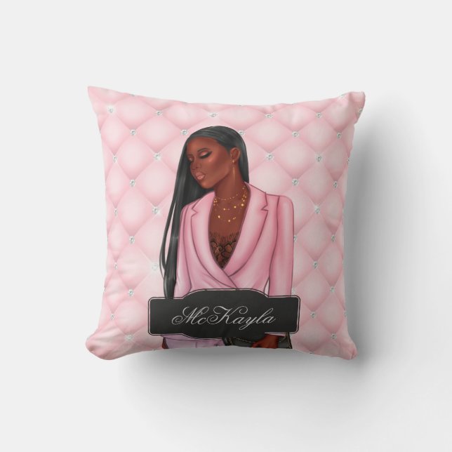 Personalized African-American CEO Boss Woman Throw Throw Pillow (Front)