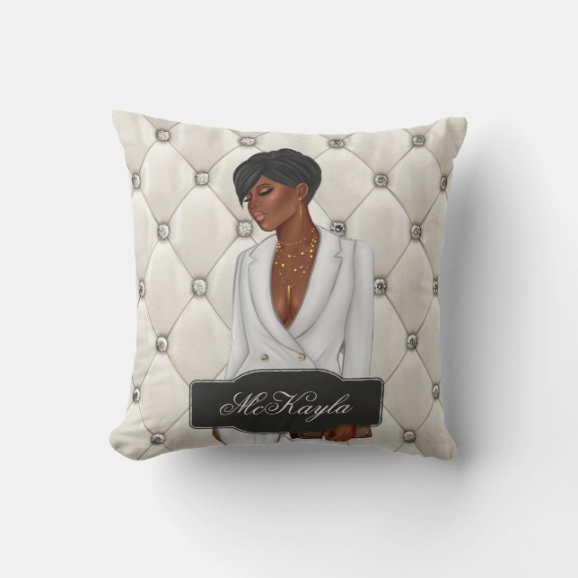 Personalized African-American CEO Boss Woman Throw Throw Pillow (Front)