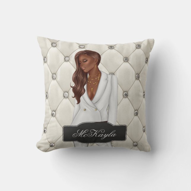 Personalized African-American CEO Boss Woman Throw Throw Pillow (Front)