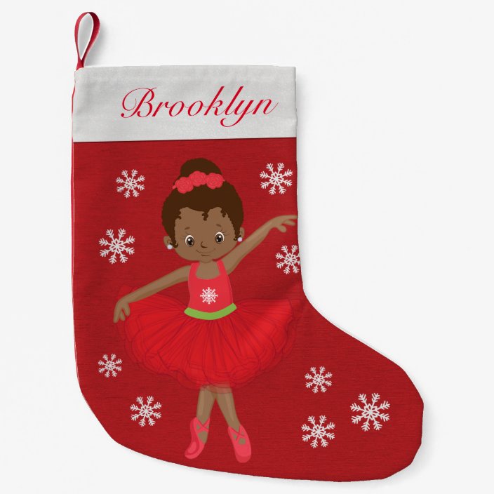 Personalized African American Christmas Ballerina Small Christmas Stocking