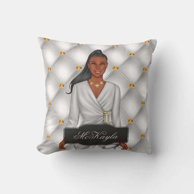 Personalized African-American Fashion Woman Throw  Pillow (Front)