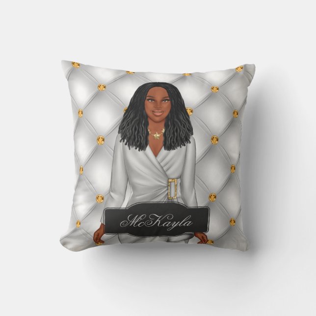 Personalized African-American Fashion Woman Throw Pillow (Front)