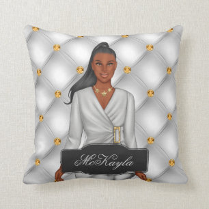 Personalized African-American Fashion Woman Throw Throw Pillow