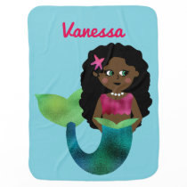 Personalized African American Faux Foil Mermaid Swaddle Blanket