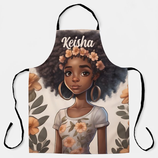 Personalized African American Girl Apron (Front)