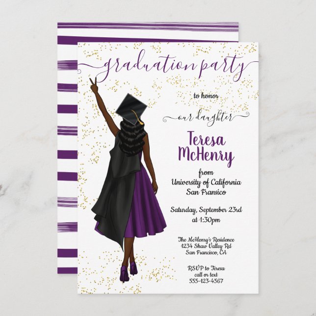 Personalized African American Girl Graduation Invitation (Front/Back)
