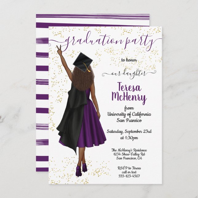 Personalized African American Girl Graduation Invitation (Front/Back)