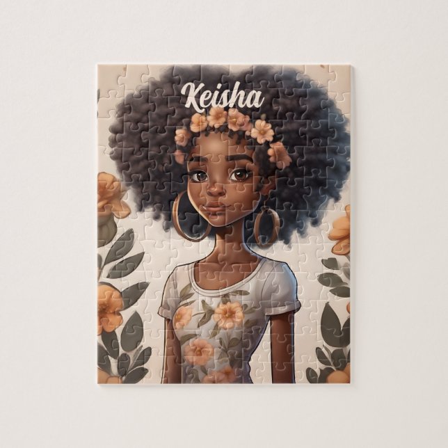 Personalized African American Girl Jigsaw Puzzle (Vertical)