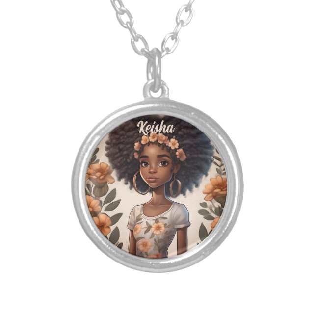 Personalized African American Girl Necklace (Front)