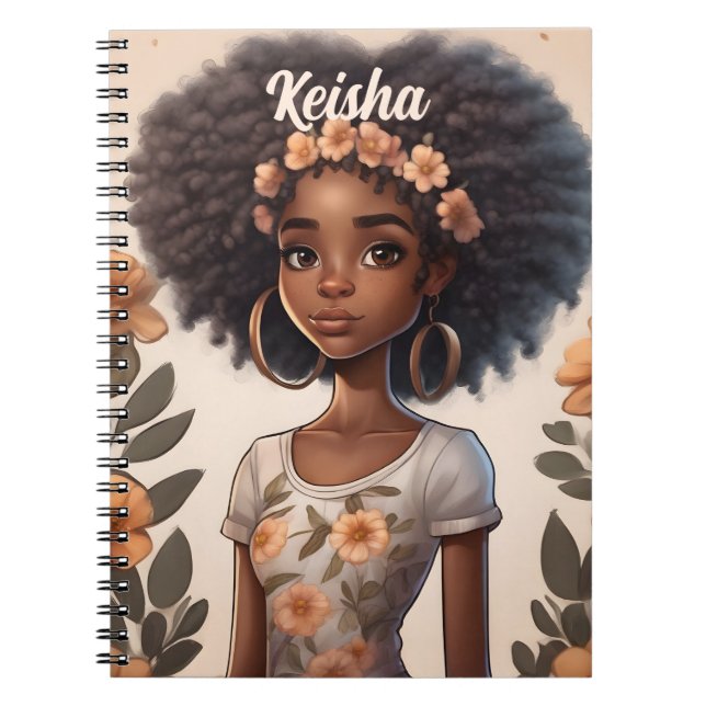 Personalized African American Girl Notebook (Front)