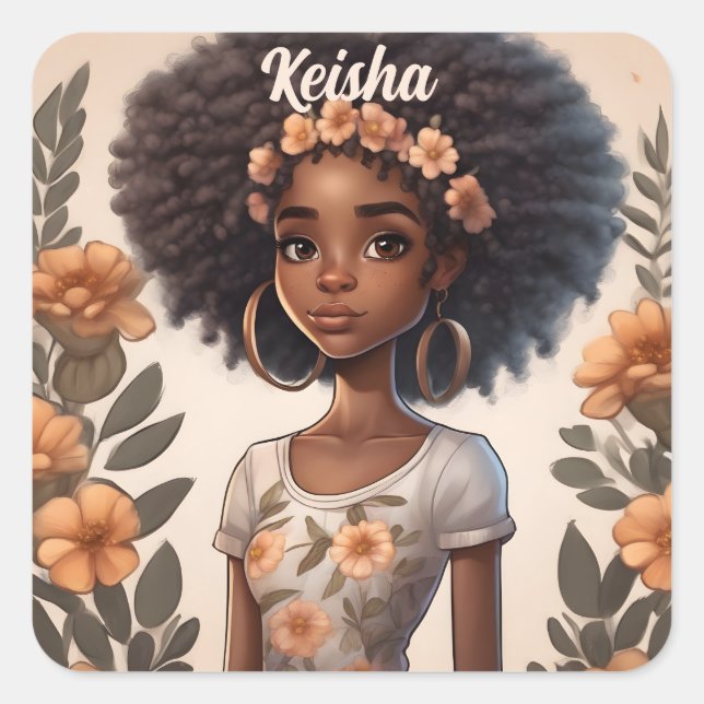 Personalized African American Girl Sticker (Front)