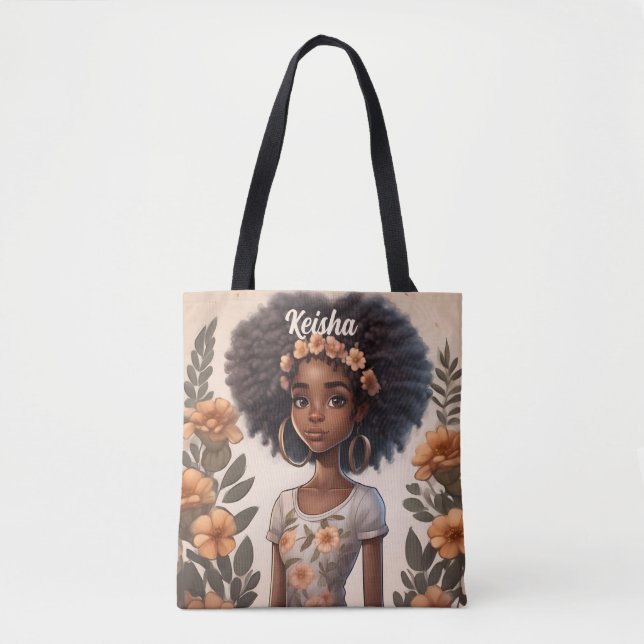 Personalized African American Girl Tote Bag (Front)