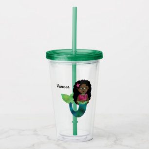Personalized African American Mermaid Faux Foil Acrylic Tumbler