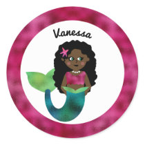 Personalized African American Mermaid Faux Foil Classic Round Sticker