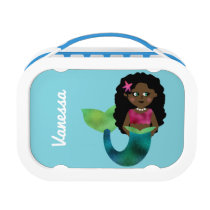 Personalized African American Mermaid Faux Foil Lunch Box