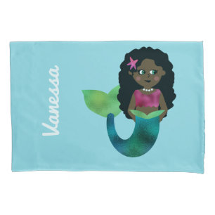 Personalized African American Mermaid Faux Foil Pillow Case