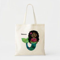 Personalized African American Mermaid Faux Foil Tote Bag