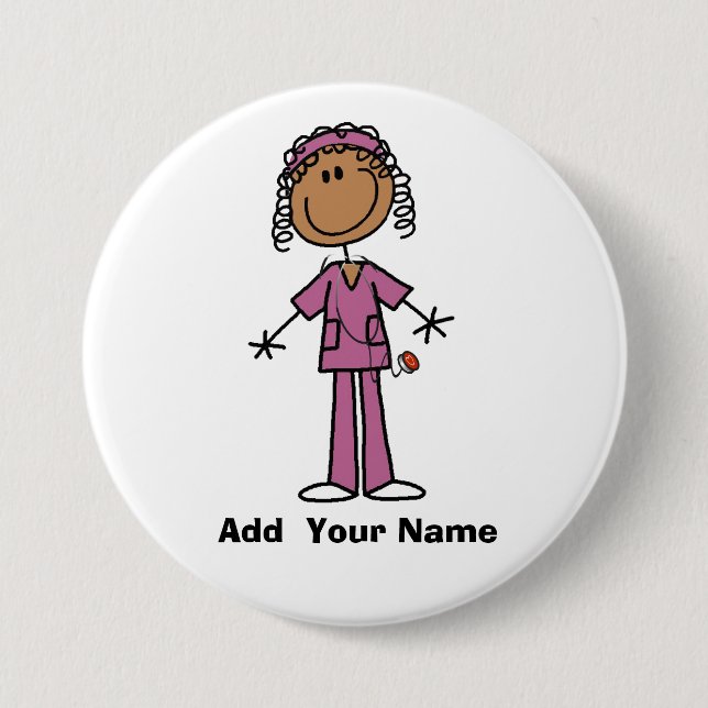 Personalized African American  Nurse  Button (Front)