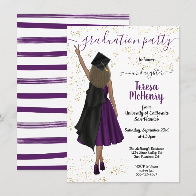 Personalized African American tan Girl Graduation Invitation (Front/Back)