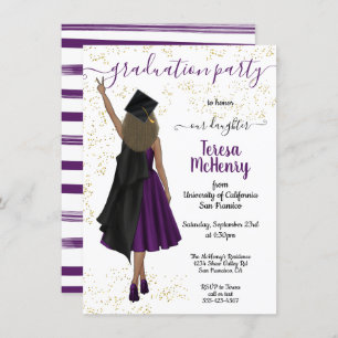 Personalized African American tan Girl Graduation Invitation