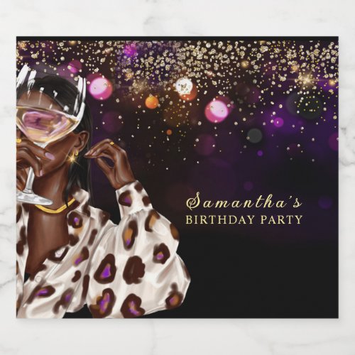 Personalized African American Woman Birthday Sparkling Wine Label