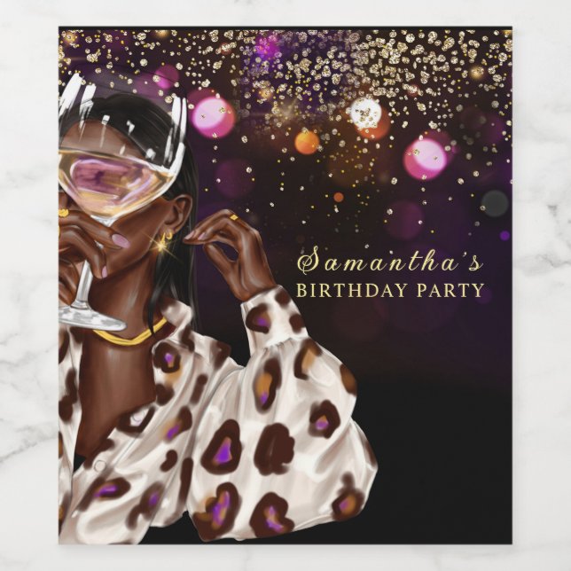 Personalized African American Woman Birthday Wine Label (Single Label)