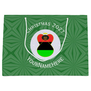 Personalized African Diaspora Angel Christmas Flag Large Gift Bag