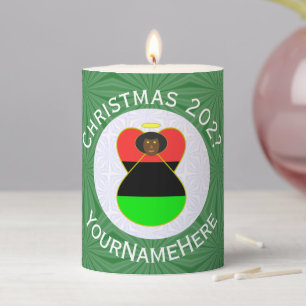 Personalized African Diaspora Angel Christmas Flag Pillar Candle