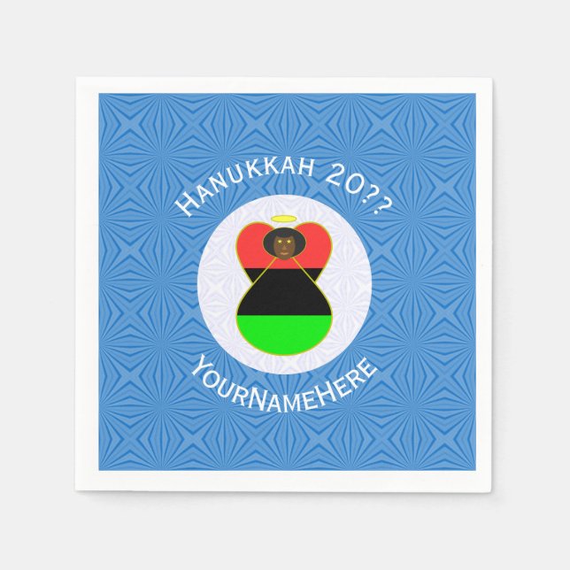 Personalized African Diaspora Angel Hanukkah Flag Napkins (Front)