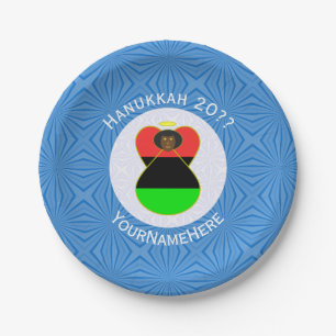 Personalized African Diaspora Angel Hanukkah Flag Paper Plates