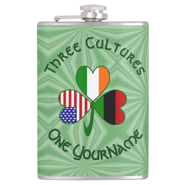 Personalized African Diaspora Shamrock Flask (Front)