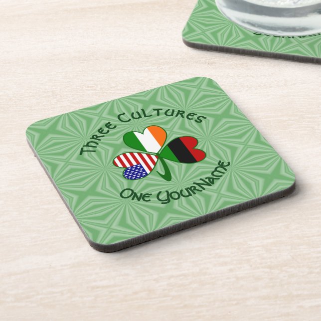 Personalized African Irish American Shamrock  Beverage Coaster (Left Side)
