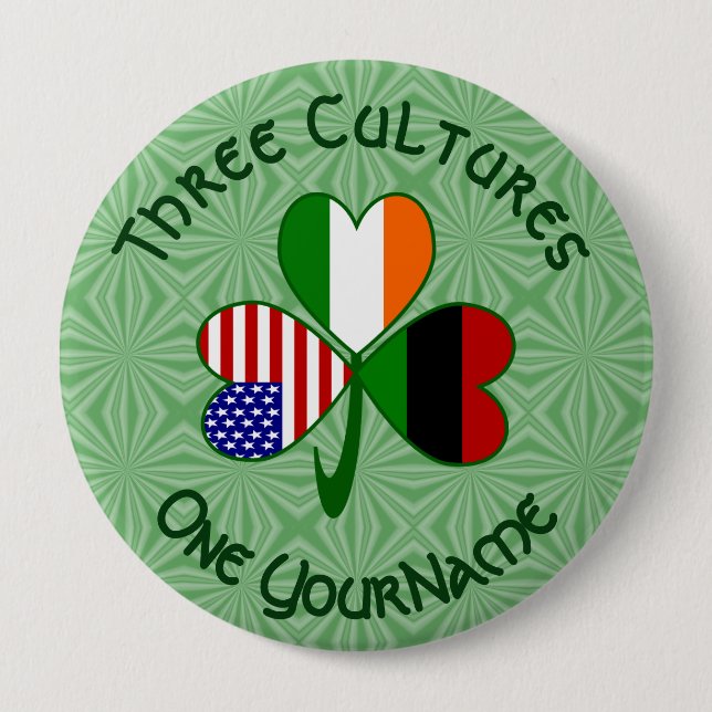 Personalized African Irish American Shamrock Button (Front)