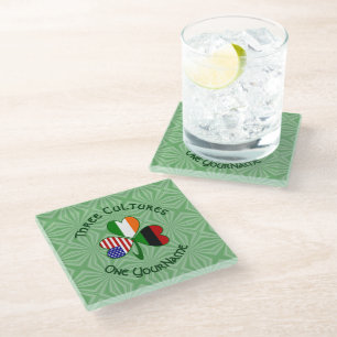 Personalized African Irish American Shamrock Glass Coaster