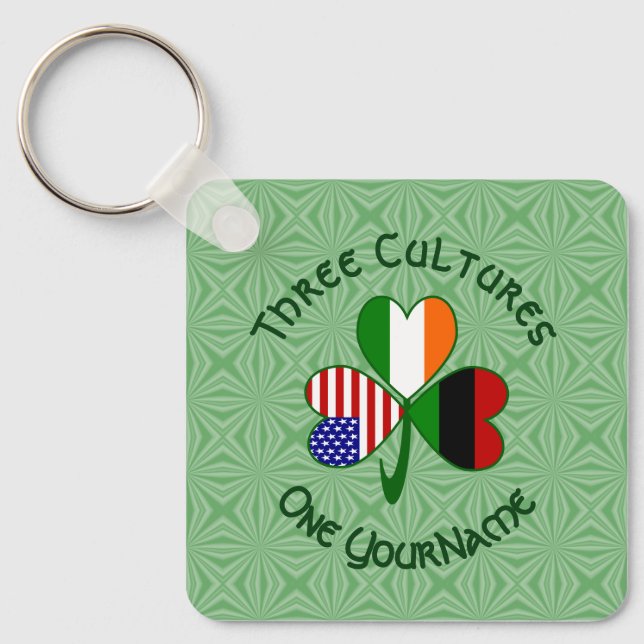 Personalized African Irish American Shamrock Keychain (Front)