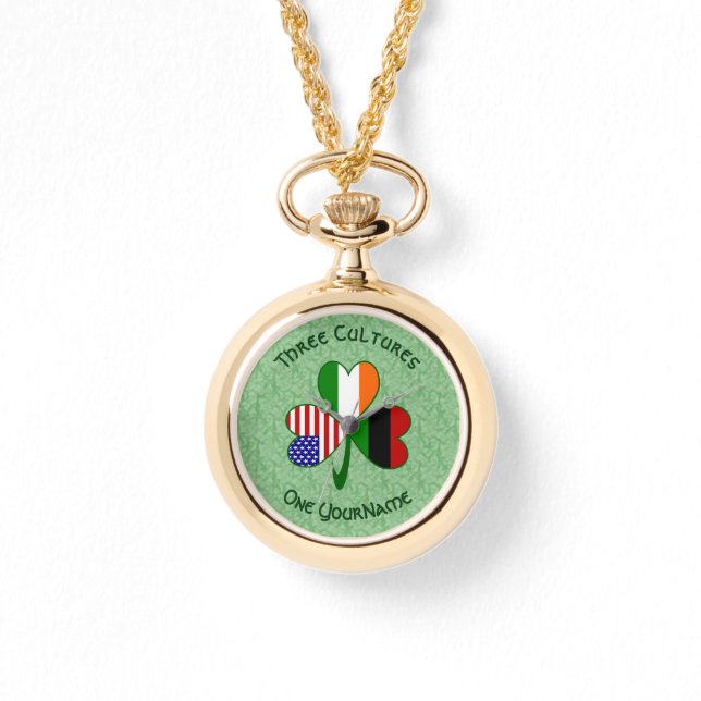 Personalized African Irish American Shamrock Watch (Front)