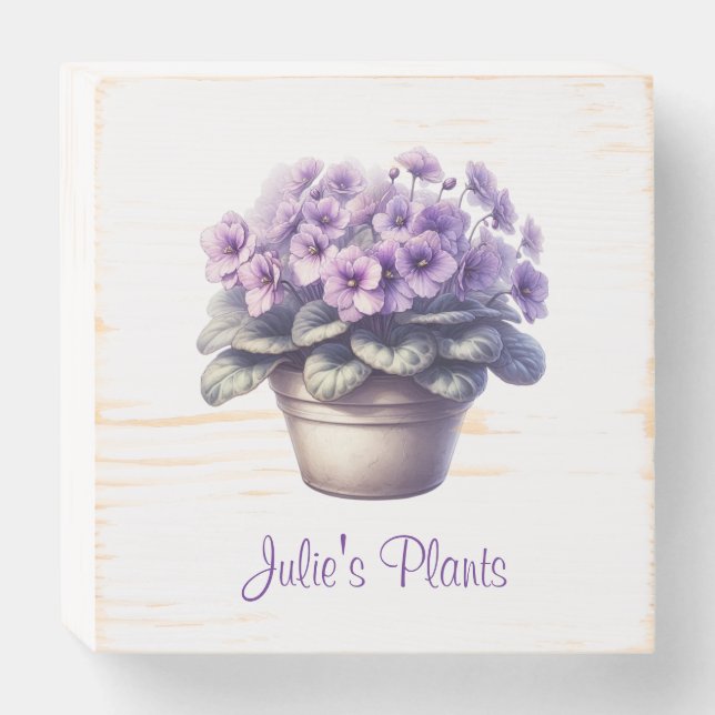 Personalized African Violet Wood Plant Sign (Front Horizontal)